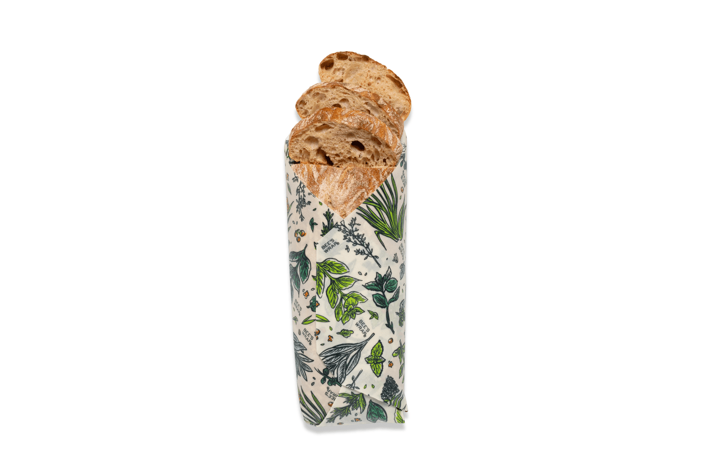 Bee's Wrap Bread Wrap on white background with slices of bread