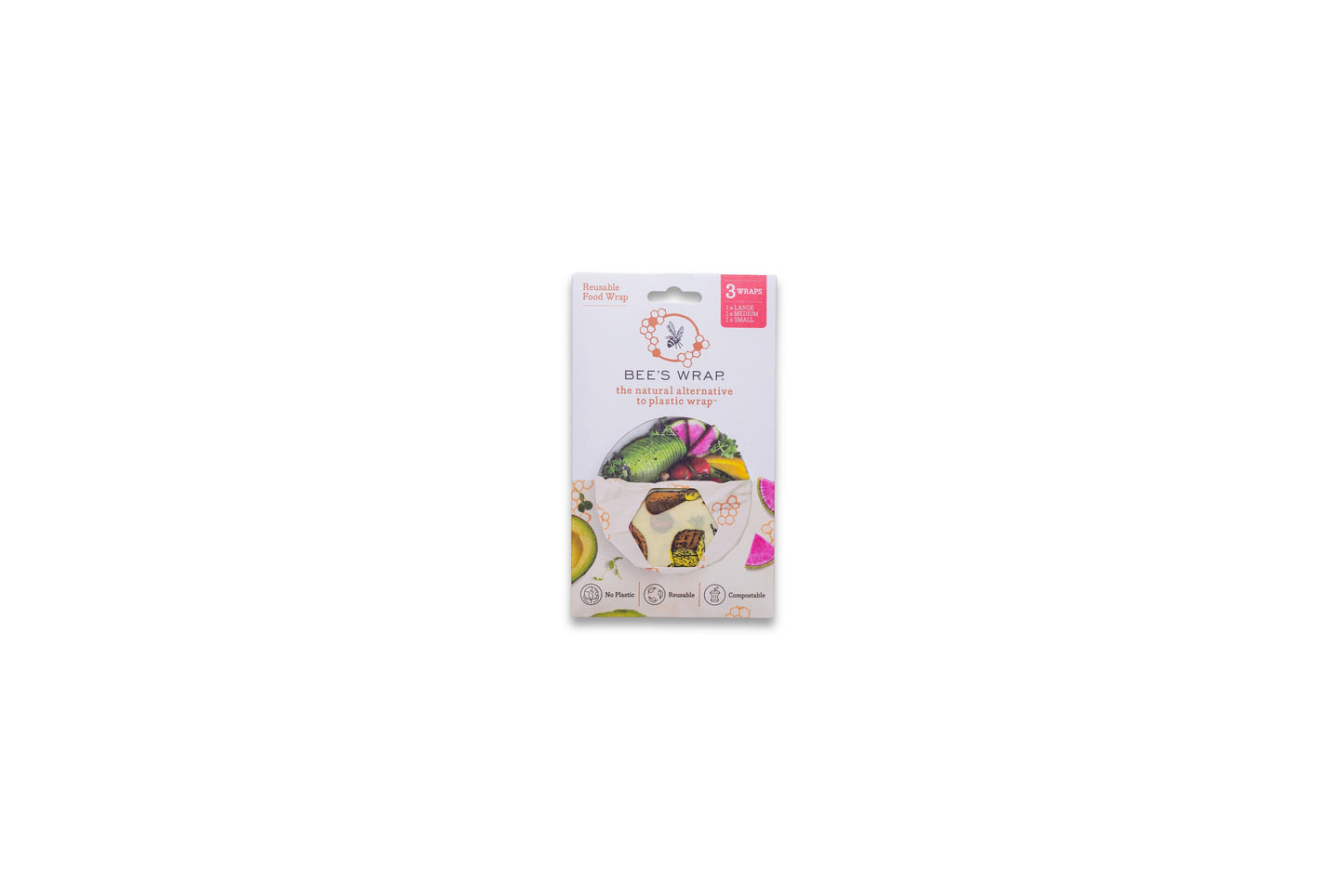 Bees Wrap Assorted 3 Pack in Small Medium Large with the Wheels n Wedges print in packaging on a white background