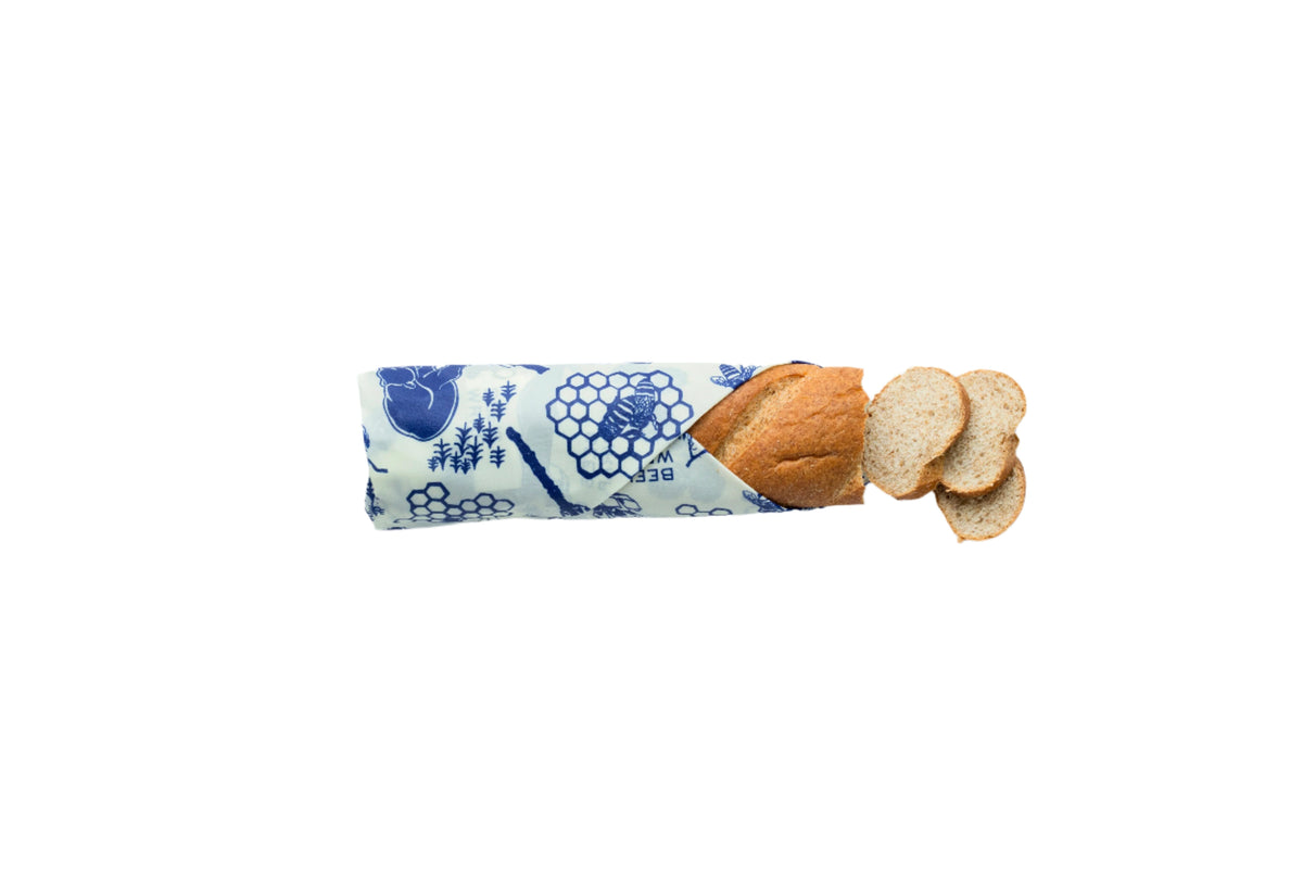 Bread wrap in Bear and Bees pattern wrapped around bread horizontal